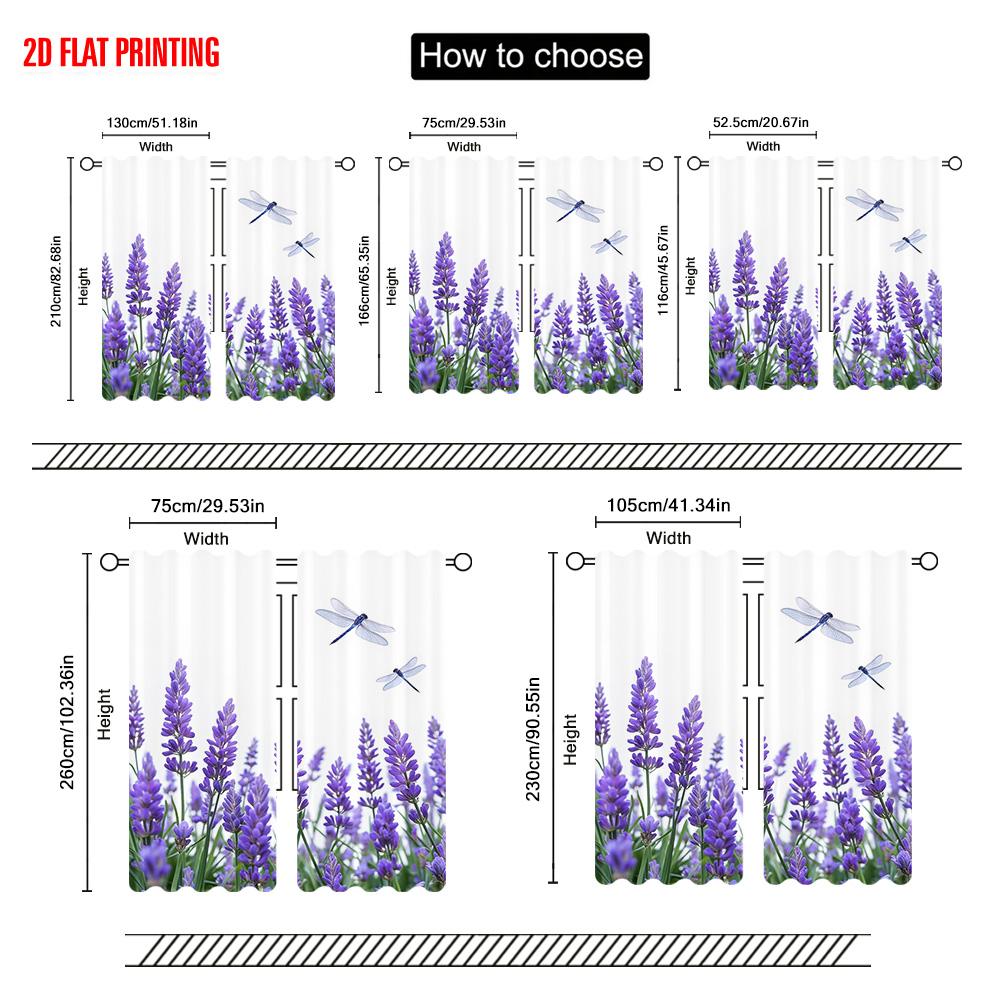 2pc  2D plane printing Light Filtering Curtains Lavender and Butterflies Versatile Durable Polyester (without rod) Decorations