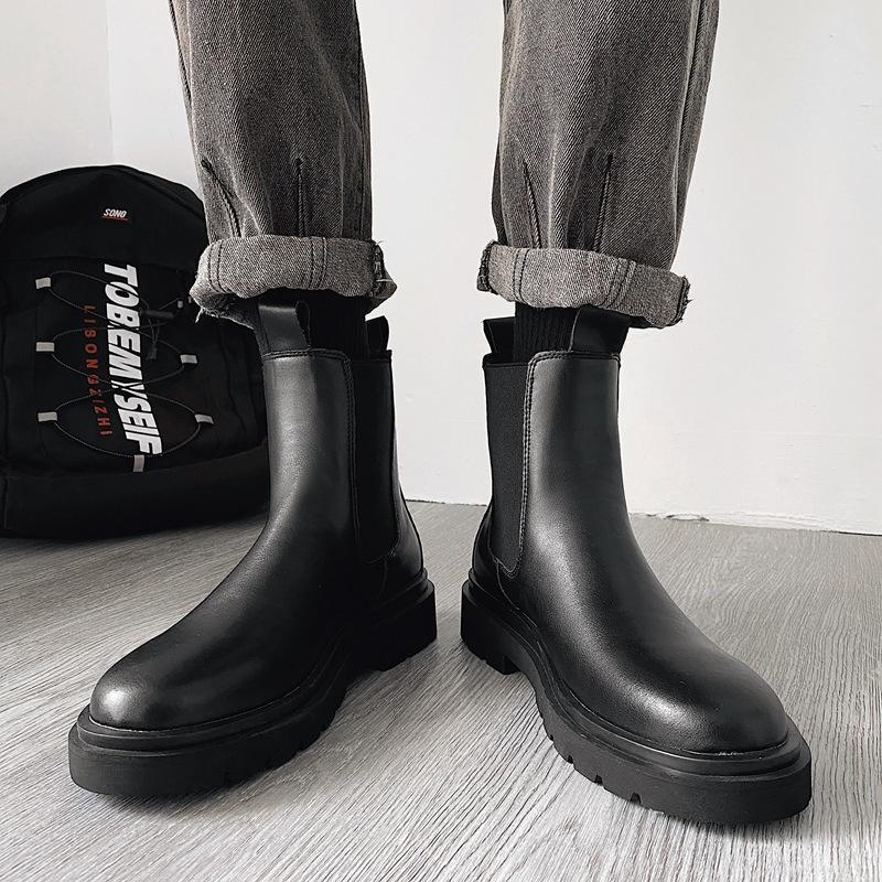 Martin Boots Men's Trendy British Style Retro Chelsea Men's Boots Medium Help 2025 Winter Men's Shoes Tooling High-top Leather Shoes Men