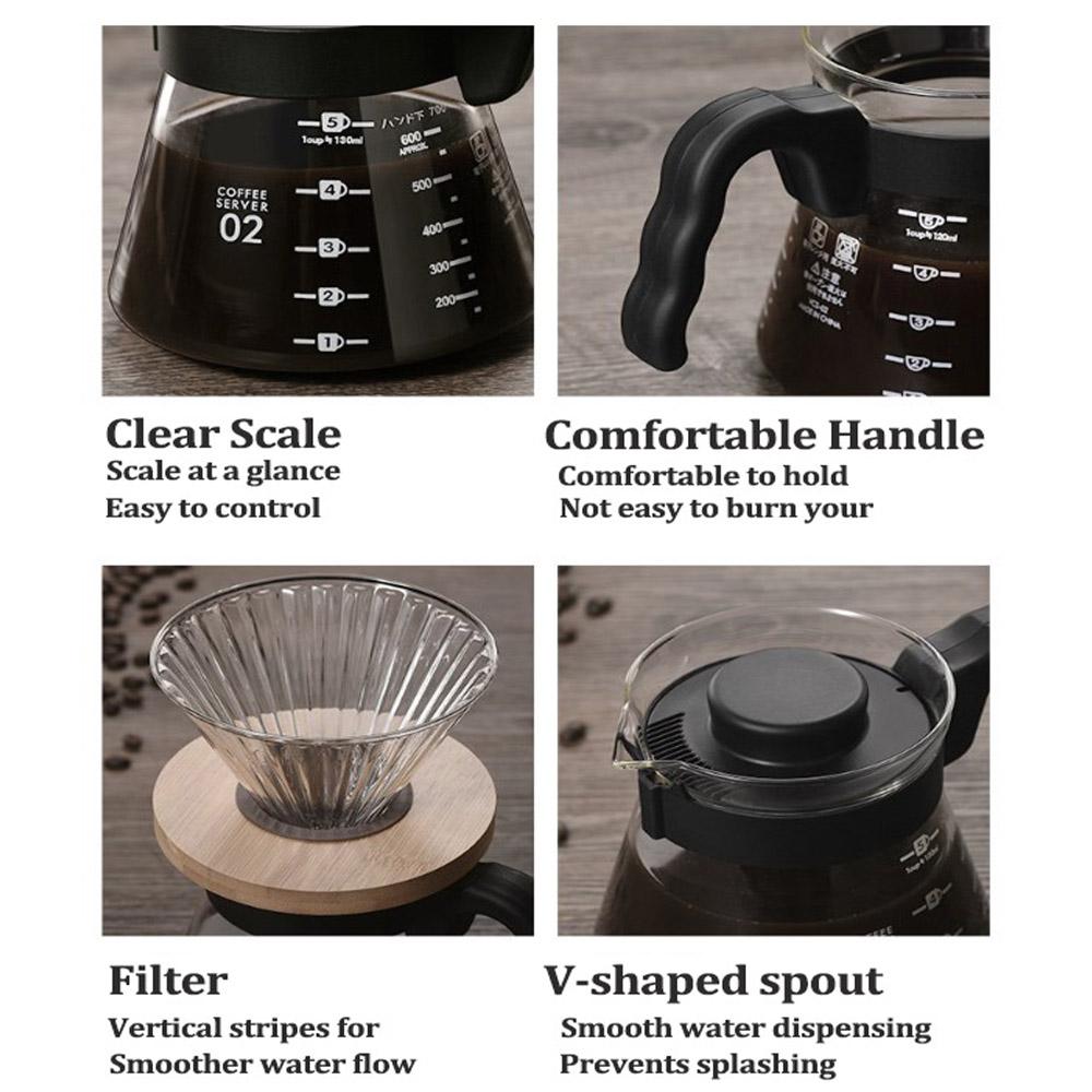 600ml Glas Kaffeekanne Handaufguss Espressokocher Hitzebeständig Filter Mokkakanne Kaffeegeschirr Teegeschirr für die Heimküche