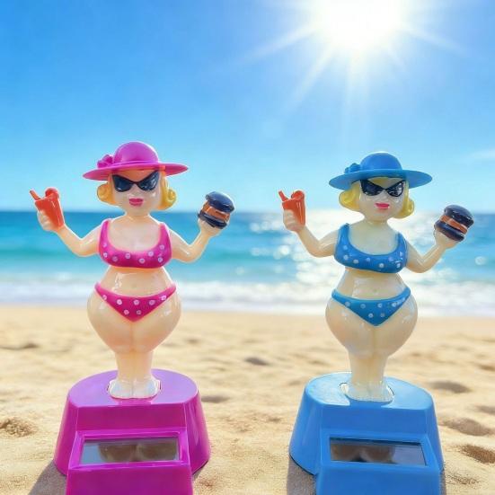 Solar Car Dashboard Decoration Cute Beach Girl Swing Ornament Couple Style Dancing Figure