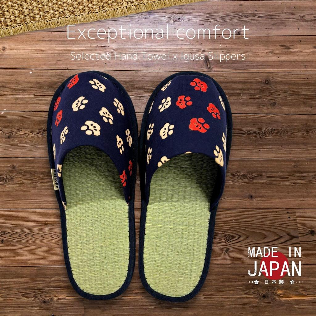 Edoten Indoor Hergestellt in Hergestellt mit Igusa Binsengewebe und Tenugui gefärbtem Vorderteil Außen Marineblau und Pflaumenmuster EVA Größe L Hausschuhe, Japan, Stoff, Öffnung,