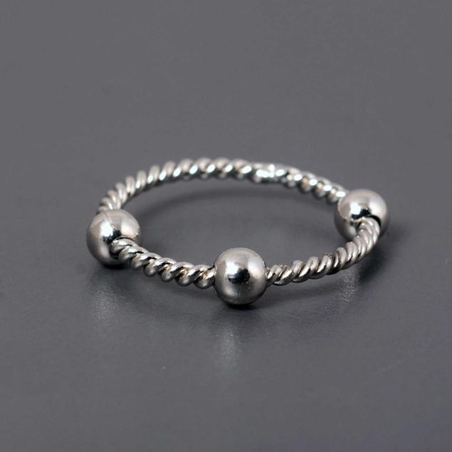 silver brass Silver 3 Bead Ring, Minimalist Fidget Ring, Handmade Anxiety Stress Relief Jewelry, Unisex Everyday Beaded Ring