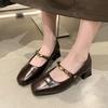 2025 New Mary Jane Shoes Female High Quality Leather Buckle Ballet Shoes for Women Square Toe Flat Cowhide Ladies Single Shoes