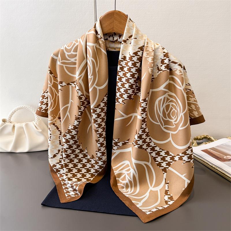 Fashion Square Silk Scarf Women Luxury Satin Print Hijab Scarves Pareo Bandana Female Shawl Wrap Headband Foulard 90*90Cm