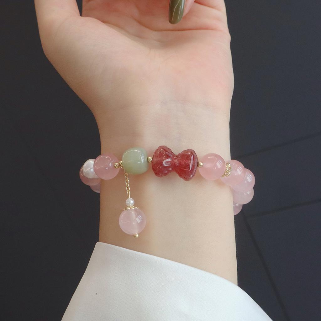 Natural Pink Quartz Crystal Bracelet for Women,fashion Design Amethyst Bracelet Powder Crystal Beaded Jewelry