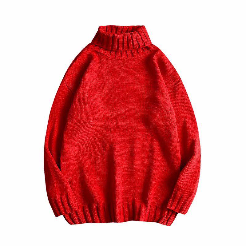 Men's Solid Color Slim Mid-Neck Sweater - Knitted Turtleneck for Autumn/Winter