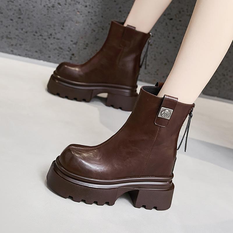 Martin Boots Women's New Winter Versatile Fashion Boots Fleece Warm Thin Boots Thick Sole Inner Height Increase Short Boots