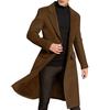 Men Woolen Coat Lapel Long Sleeve Buttons Placket Mid-length Coat Solid Color Retro Style Windbreaker