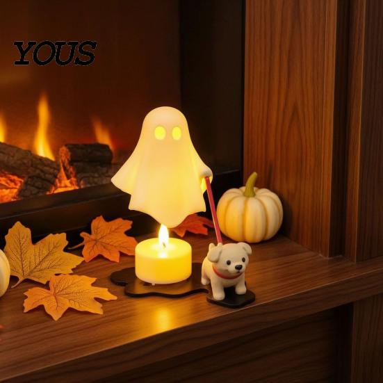 PLA Material Ghost Lamp Puppy Electronic Candle Ornament, LED Light, Simulated Warm Creative Holiday Gift Light Decor for Halloween Home Desktop Party