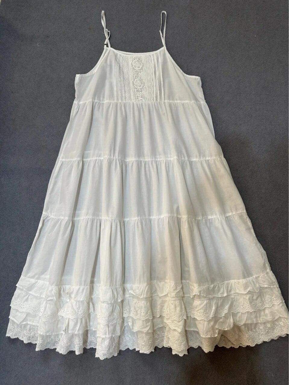 

Johnature Sweet Mori женские японские свободные платья-комбинации новые летние лоскутные кружевные хлопковые повседневные платья One Size белый