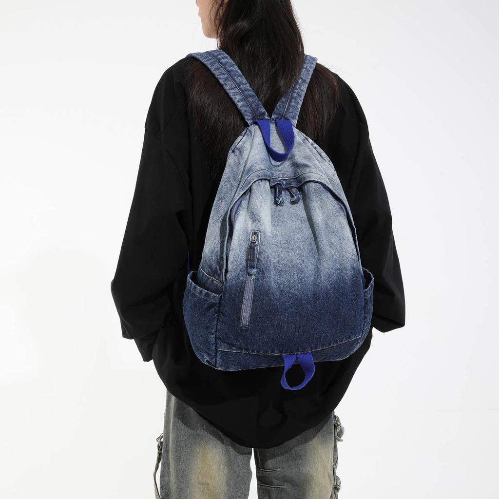 Retro Wash Cloth Backpack Casual Backpack Large Capacity Backpack Korean Version Simple Denim Backpack School Bag