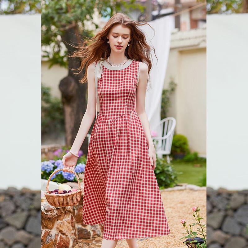 Bailuyu Retro Plaid Sleeveless A-line Maxi Dress