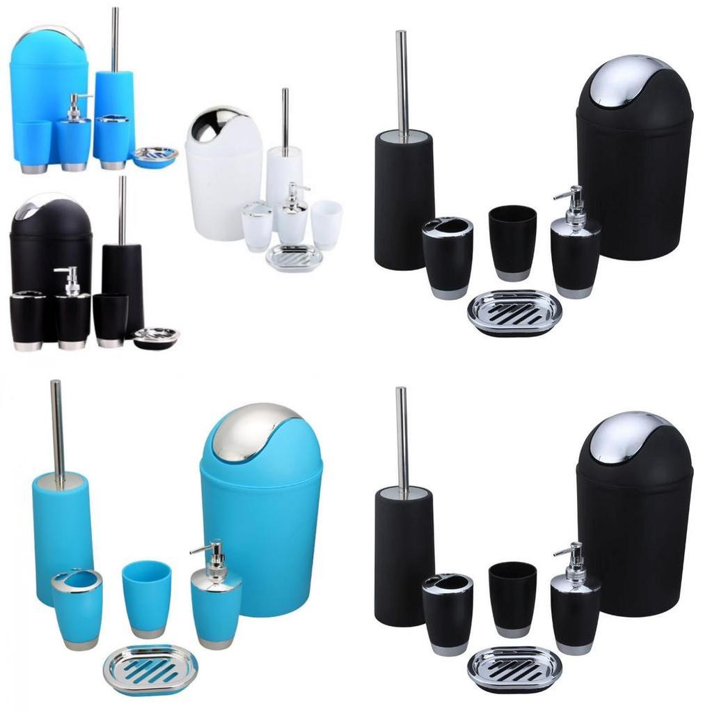 Badezimmerzubehör Sechsteiliges Kunststoff-Waschraumset mit Zahnbürstenhalter und Becher für Geschenk und Reise