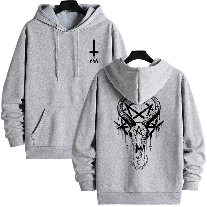Autumn Winter Male Top Casual Pullover 666 & Inverted Cross Men's Gothic Hoodies Demonic Horror Face Print Sweatshirt Streetwear