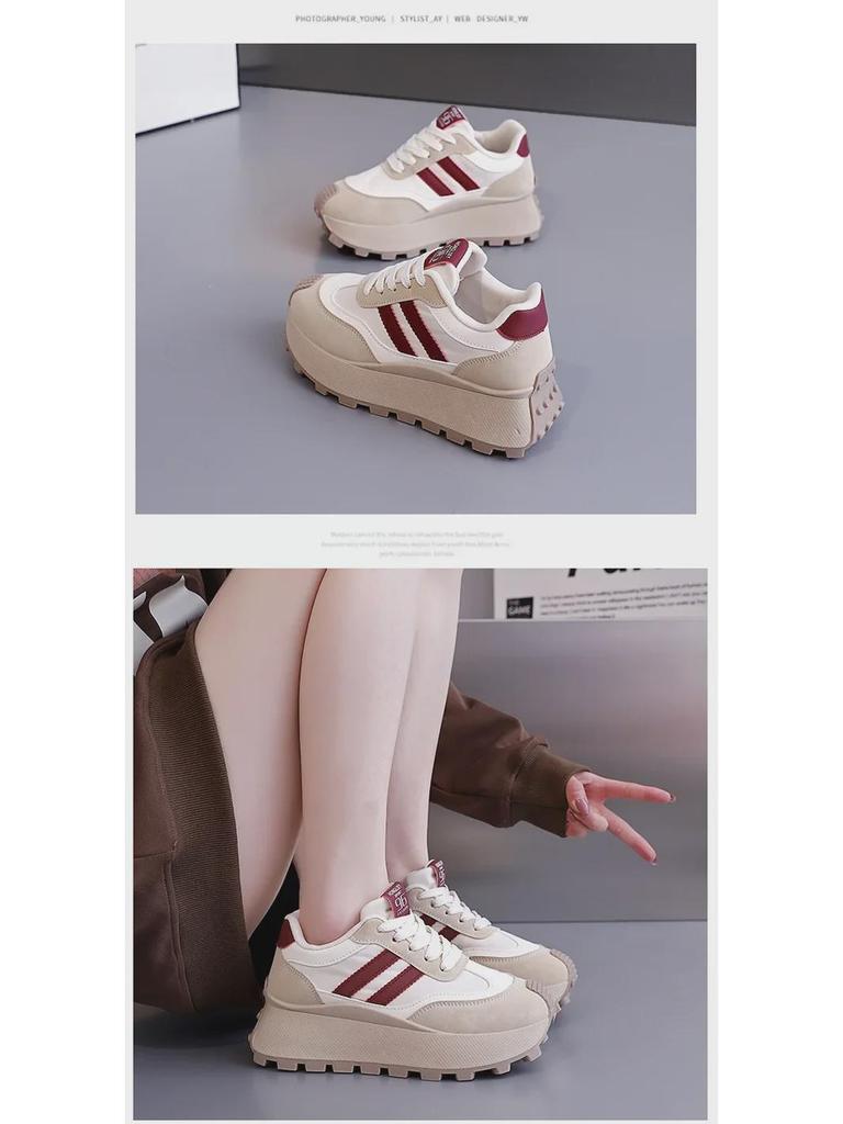 Tênis plataforma chunky femininos primavera 2025 – calçados casuais estilo retrô da moda para estudantes