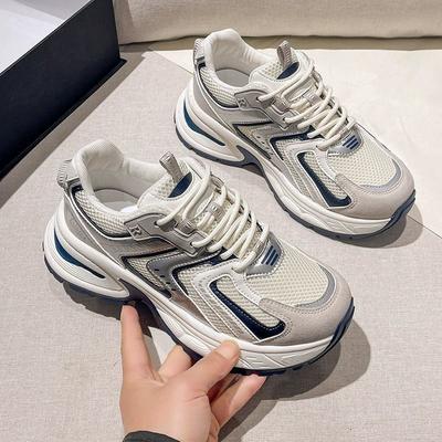 Srebrne buty na platformie, buty tatusia podwyższające, wiosna 2025, nowa moda, wszechstronne, siateczkowe, oddychające, casualowe buty sportowe, buty damskie