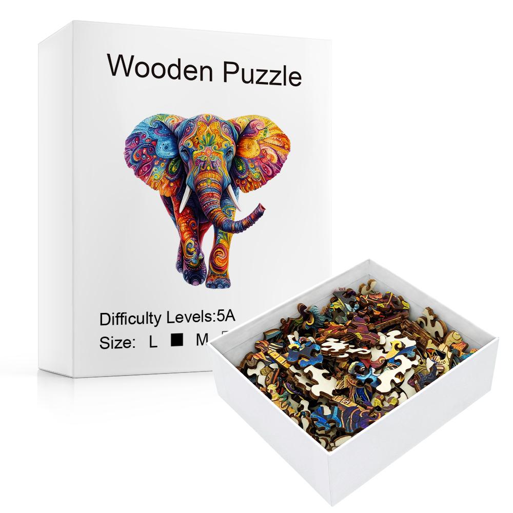 "Elephant Wooden Puzzle | Irregular Shapes & Mixed Colors • Family & Party Game • Focus Training Toy for Boys & Girls • Perfect