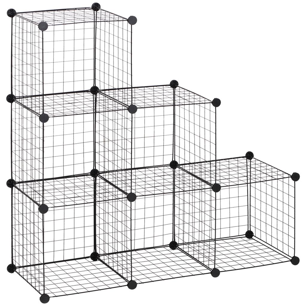 Metal Cube Shelf, Adjustable Cube Cabinet for Clothes, Books, Toys, Flexible, 109L x 37W x 109H cm, Black