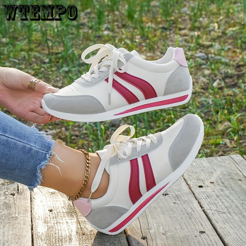 Women's Casual White Sneakers with Blue Accents - Breathable & Comfortable Lace-Up Running Shoes, Low-Top Fitness & Travel Footwear, Soft Rubber Sole