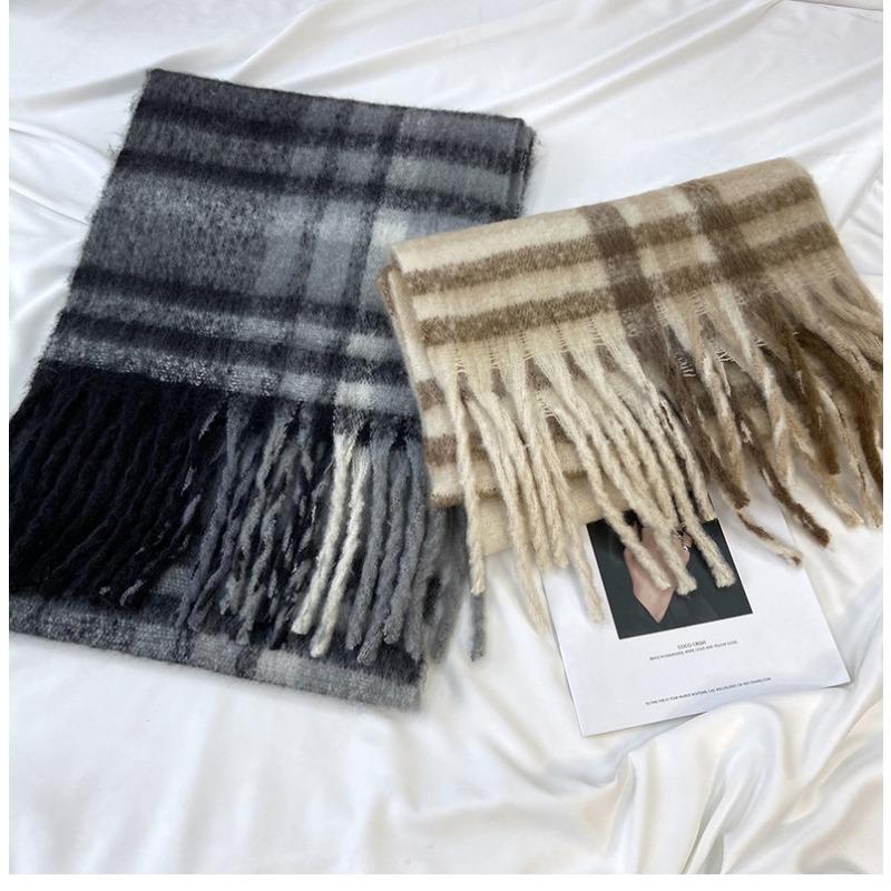 Mohair Scarf Women's New Autumn and Winter Scarf Imitation Cashmere Plaid Thickened Warm Shawl