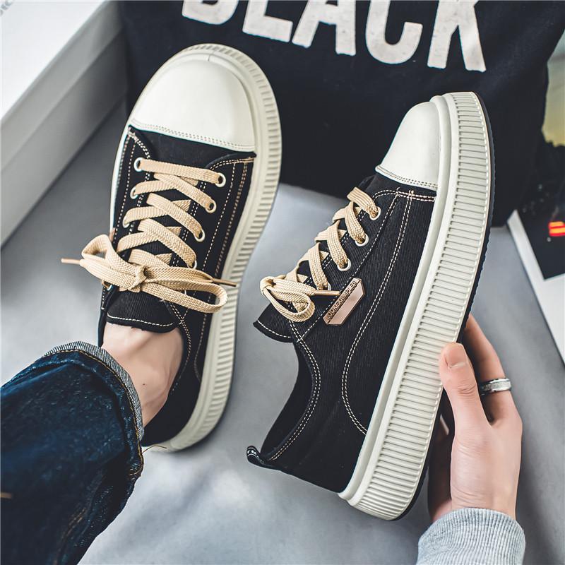 2025 spring low-top lace-up breathable canvas white shoes youth sports tide board shoes Korean version casual men's shoes