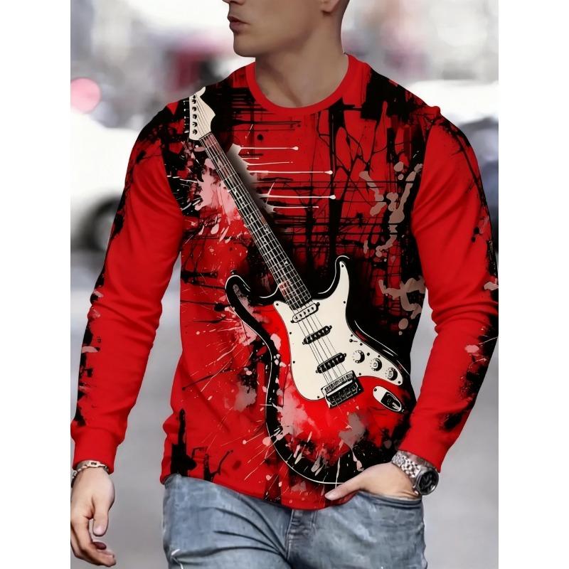 T-shirt Strumenti Musicali da Uomo Chitarra Pianoforte Stampa 3D Manica Lunga Tee Harajuku Y2k Tee Streetwear Top Oversize Abbigliamento Uomo