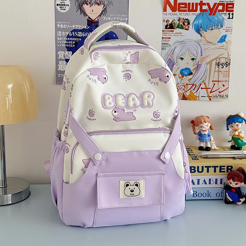 Schoolbag Junior High School Student Backpack Female Japanese Cute Bear Campus Large Capacity School Bag Girl Versatile Casual Backpack