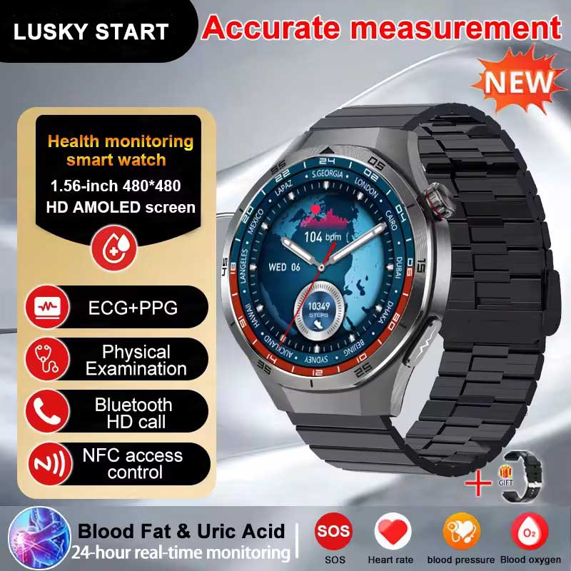 2025 NEW Health Micro Physical Examination Smart Watch ECG BP Blood Oxygen Uric Acid Blood Fat Temp Bluetooth Call SmartWatch