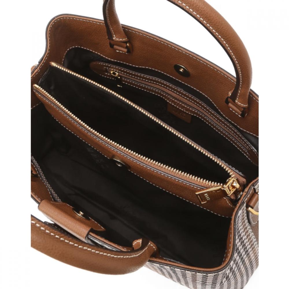 Daks Brown Leather Houndstooth Check Tote Bag M