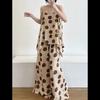 Retro Lazy Wind Polka Dot Printing Suspender Pajamas Women's Summer Casual Vest Trousers Loungewear Set Can Be Worn Outside