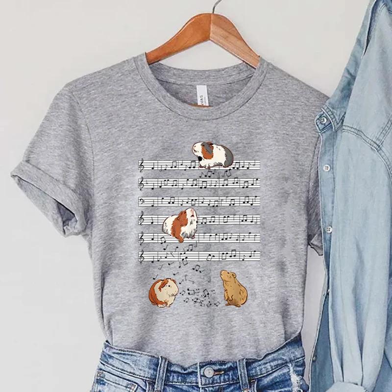 Guinea Pig Women's Clothing Cartoon Animal Note Female T-Shirts Pets Guinea Pig Casual Fashion Women Tops Short Sleeve T-Shirts