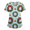 Women's Christmas Print Short Sleeve V-Neck Loose Fit Caregiver Uniform with Pockets