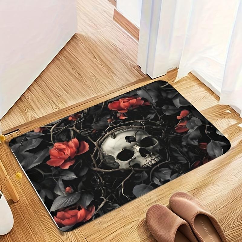 1PC Halloween Skull Pattern Kitchen Rug Non-Slip Door Mat Pop design Bathroom Rug Bath Mat Carpet for Home Sink Laundry Decor
