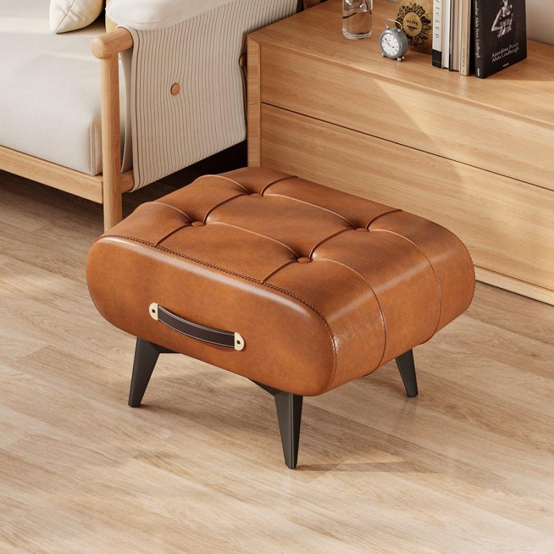 A High-quality Oil-and-wax Leather Low Stool, Footstool, Leather Footrest Stool, Stylish Multifunctional Sofa Side Piece