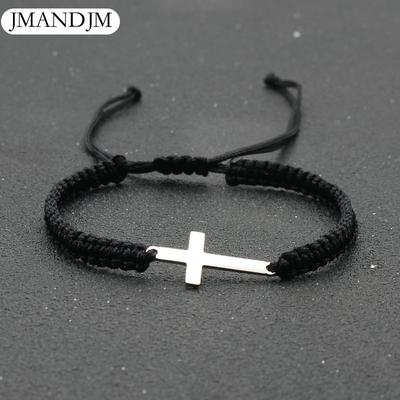 Geflochtenes Armband aus Edelstahl mit Kreuzanhänger, handgeflochten, verstellbar, Mailänder Kordel, Kreuz, geflochtenes Armband für Paare