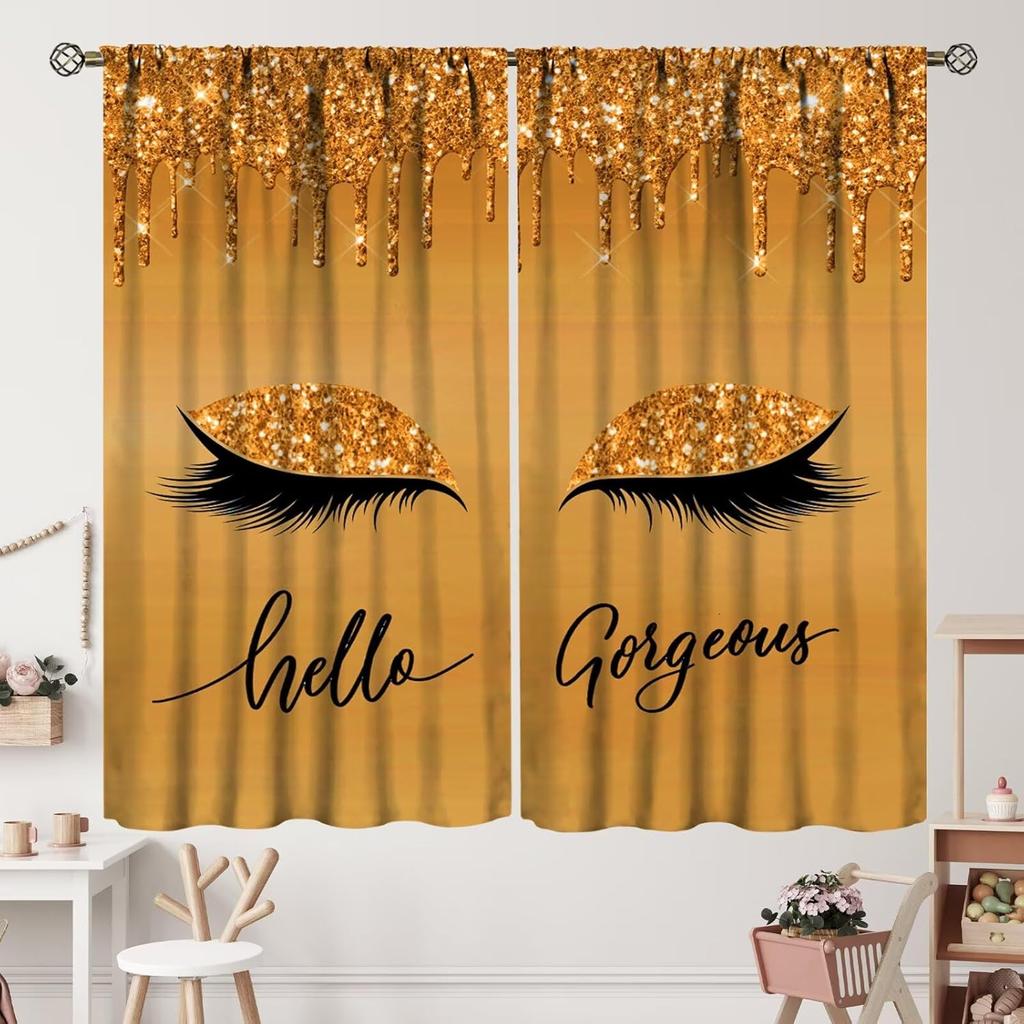 Unique 3D Printing Jewelry Falling Curtains Diamonds Black Backdrop Curtain with Rod Pocket for Bedroom Living Room Kitchen Home