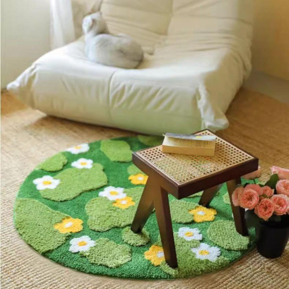 Green Moss Floral Mat Flocking Bedside Rugs  For Living Room Bedroom Home Decoration