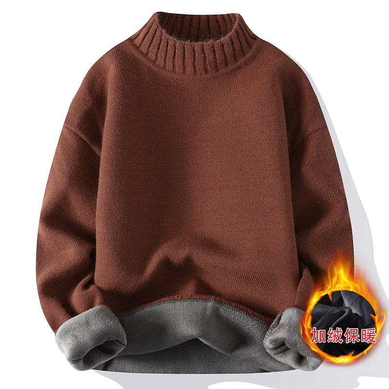 Men S Half Turtleneck Fleece Thick Knitted Pullover Sweater Winter