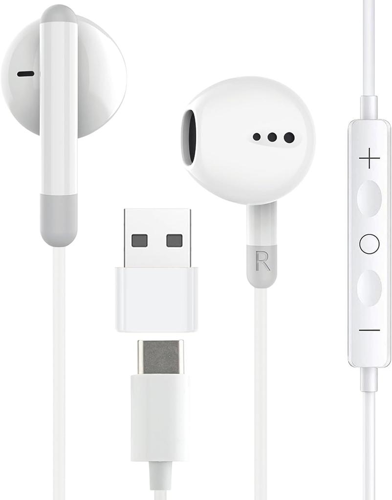 New Edition Compatible with iPhone Wired High Sensitivity Karaoke MEMS Compatible with Pixel White [2025 15/16] Type-c Earphones, Earphones, Type-c,