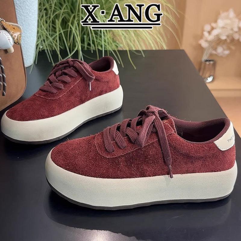 

Cowhide version board shoes women s retro versatile platform autumn and winter new casual sports shoes children 35