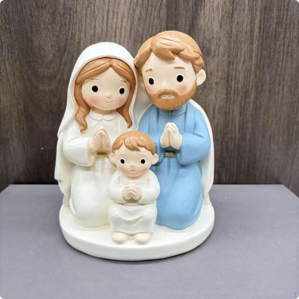 Resin Holy Family Ornament Cute Cartoon Style Christmas Nativity Set Tabletop Decor
