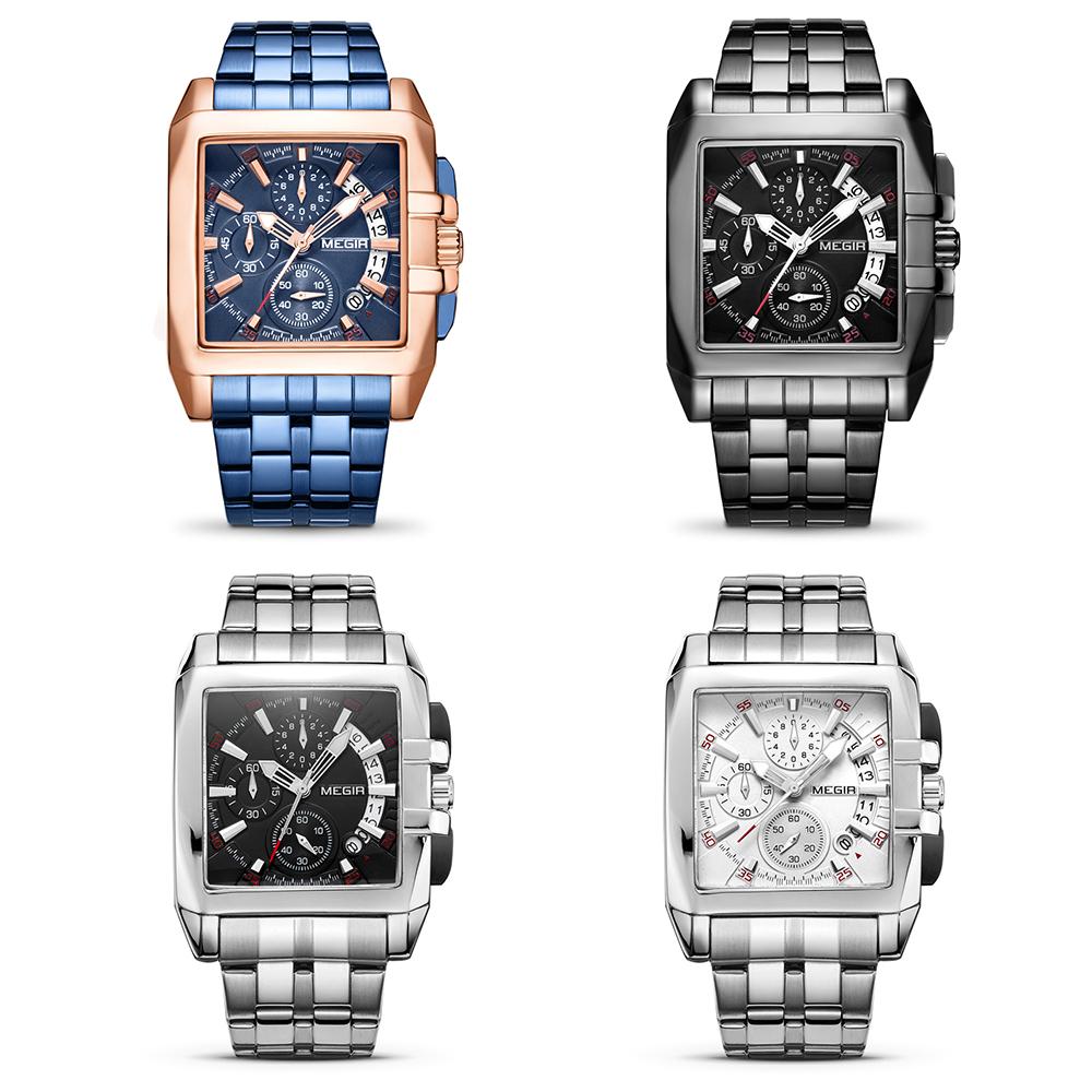 Buy MEGIR Blue Stainless Steel Men Watch Rectangle Big Dial Business Quartz  Men's Wristwatches Relogio Masculino Military Watch Man at affordable  prices — free shipping, real reviews with photos — Joom