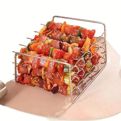 2 Set Stainless Steel Air Fryers Grill Rack with Skewers Stick for Space Saving and Even Heating for Healthy Cooking