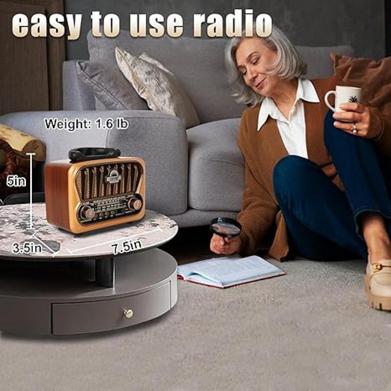 Retro mini FM rádio Klasický FM přijímač Vintage Bluetooth reproduktor Heavy Bass Subwoofer TF přehrávač Dobíjecí rádia pro dárek
