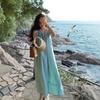 French Round Neck Sleeveless Solid Color Dress Women's Summer New Fashion Seaside Vacation Style Gentle Neck Skirt