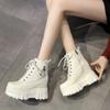 New Women's Thick Soled Ankle Boots 2024 Winter Thick Soled Casual Sports Shoes High Top Leather Lace Up Short Boots