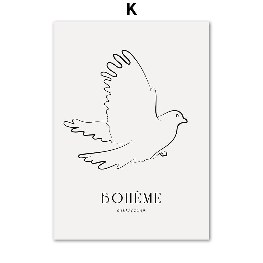 

Абстрактные линии птица девушка цветок Пикассо французские постеры и принты настенная живопись на холсте для гостиной декоративные картины A4 21X30cm No Framed