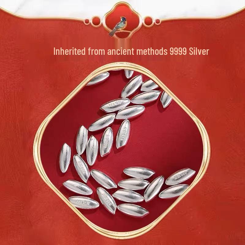 S999 Sterling Silver Rice Grain Pendant - Handmade DIY Jewelry Accessory