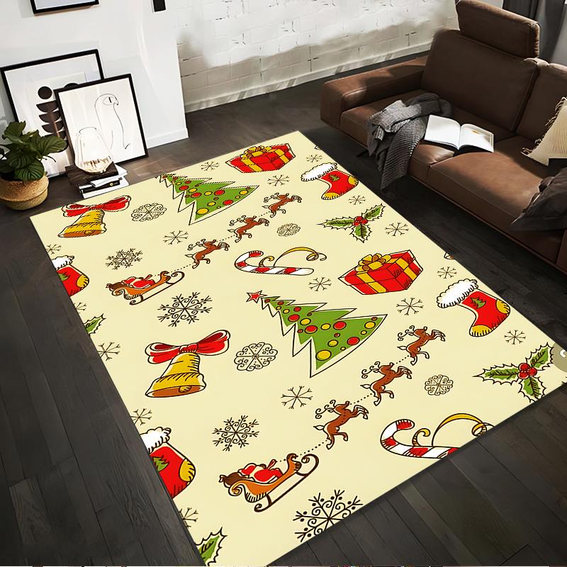 Festive Christmas Pattern Rug - Non-slip rug suitable for living room and bedroom sofas.