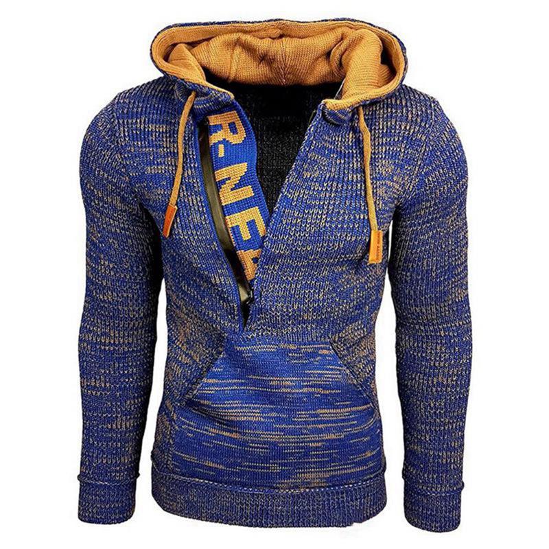 

2025 Men s Autumn/Winter Slim Fit Color Block Pullover Hoodie Sweatshirt S